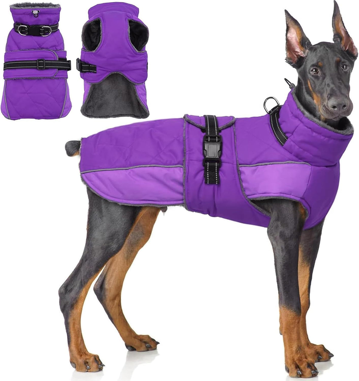 QBLEEV Warm Dog Jacket, Waterproof Dog Winter Coat with Harness – Essentials for Dogs - Purple / XXX-Large