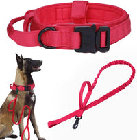 Tactical Dog Collar Adjustable Military Nylon Dog Collar with Control - Medium (Pack of 1) / Red SET(collar+leash)