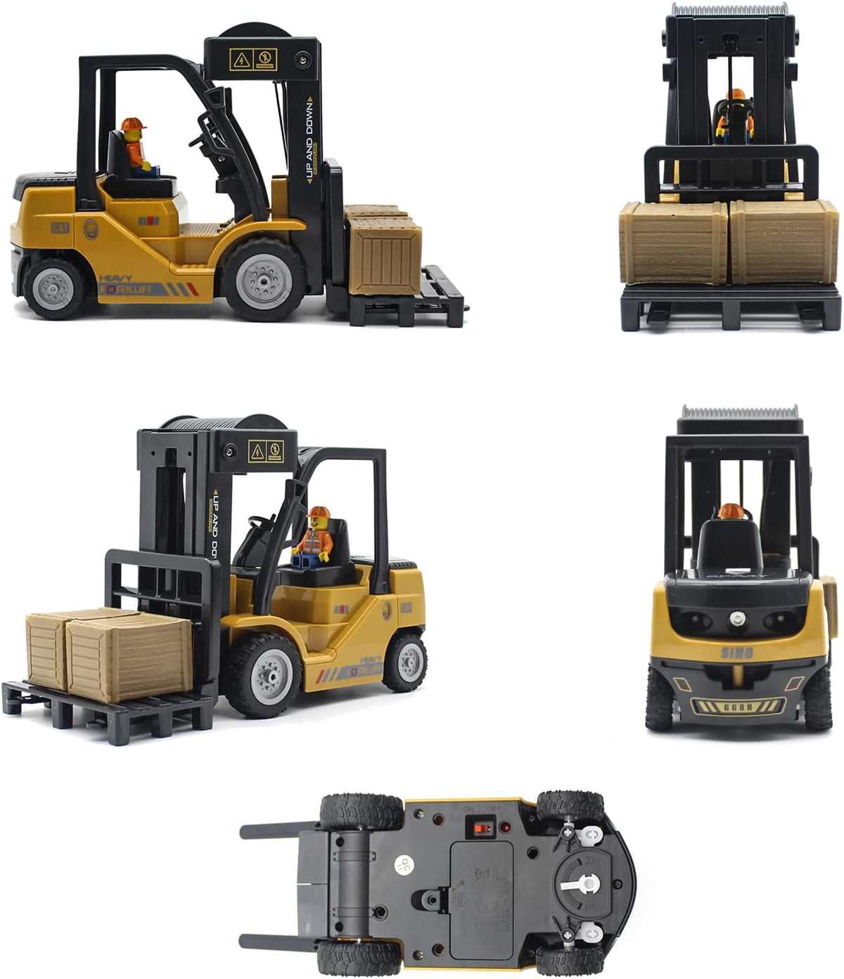 Leopmase 11 channel remote control forklift toy lifting a box with its fork raised - view 12