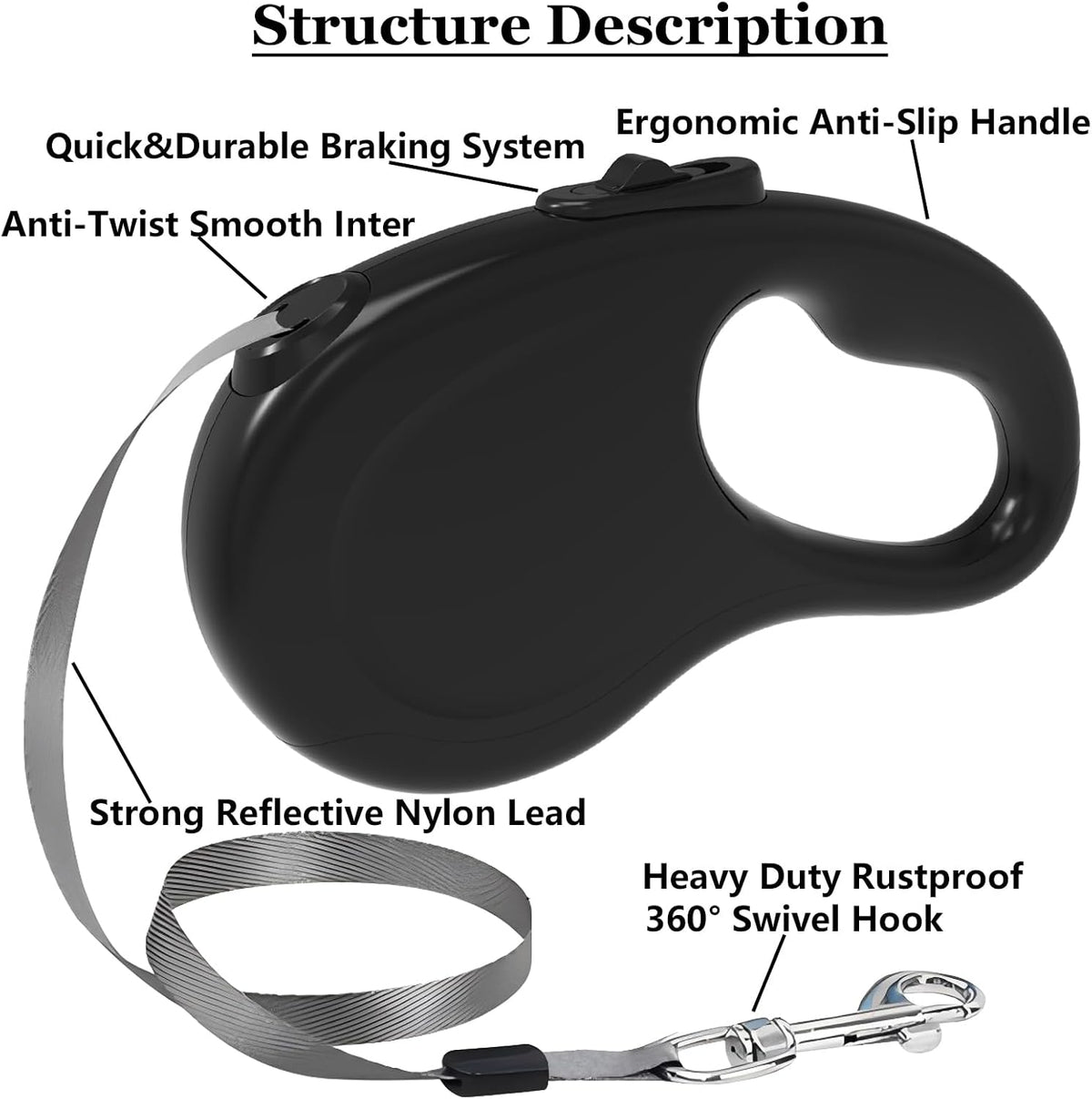 Retractable Dog Leash for Small Medium Dogs - Black - image 3