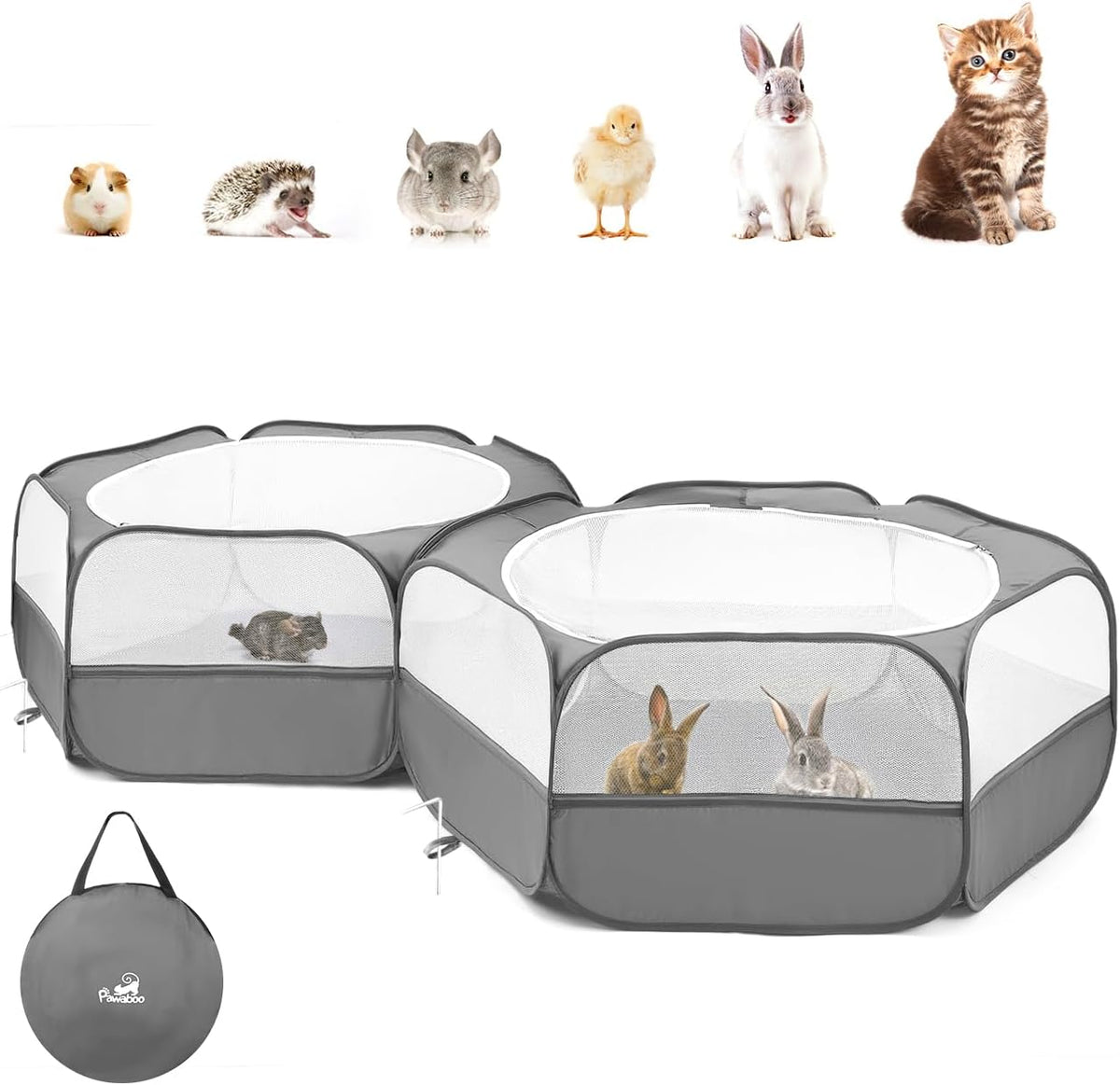 Pawaboo Small Animal Playpen, Waterproof Portable Pet Cage Tent - T-Classic Gray / 2