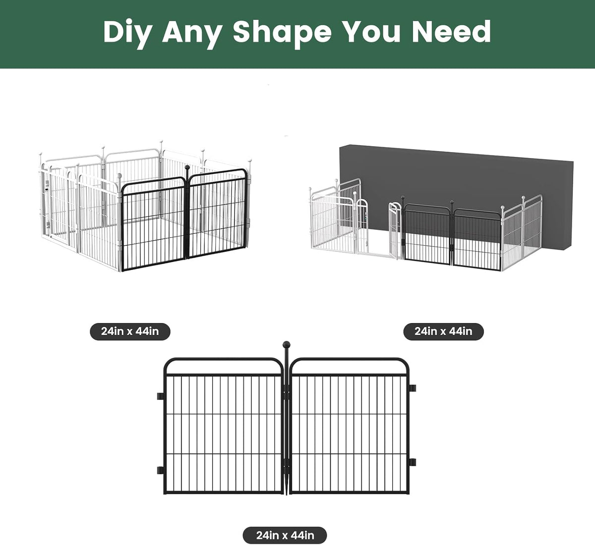 Gardner Pet Dog Playpens, 24" H 16 Panels Dog Pen Outdoor/Indoor Dog Fence Exercise Pen for Small - Black / 2 / 24"H - image 3