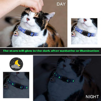 Baeuppit 2PCS Breakaway Cat Collars with Bell Moons Stars Cute Kitty - Neck 6.9-10.7 in / Black&Blue - image 4