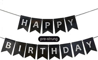 Happy Birthday Banner,Pre-Strung Black and Gold Party Decorations，16ft Pre-Strung Hanging Sign - black-silver