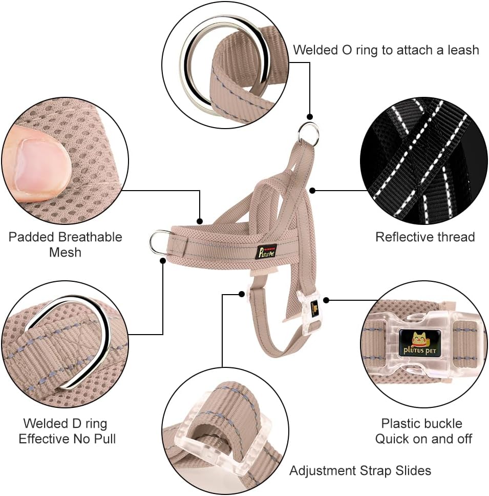 Plutus Pet No Pull Dog Harness with Front Clip - M: chest 19.7"-25.2" / Beige - image 2