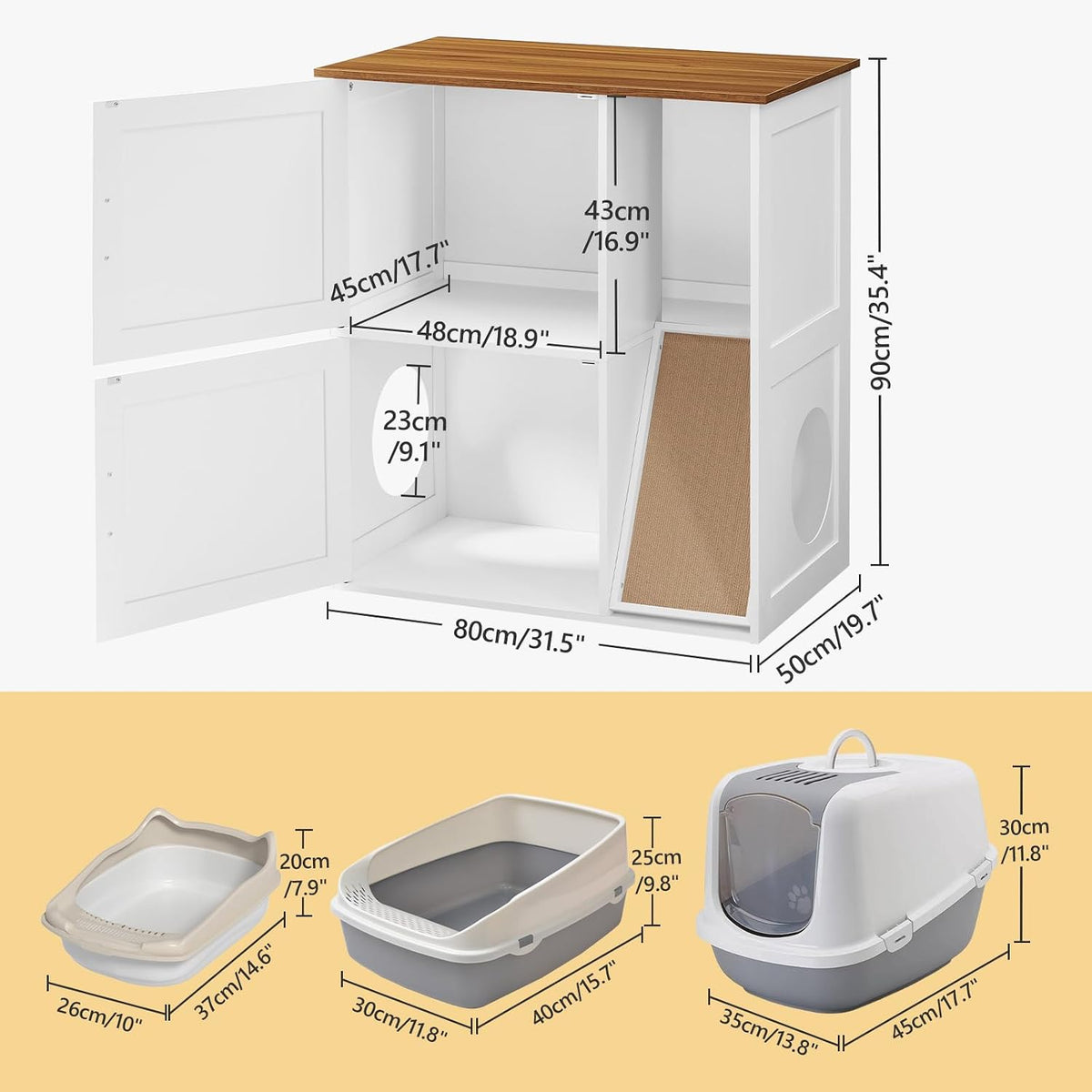 MAHANCRIS Litter Box Enclosure for 2 Cats - White and Walnut - image 3