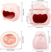 3-in-1 Bear Shaped Ceramic Hamster House - Cool House for Syrian Dwarf Hamsters, Mice, Gerbils， Small Pets, Top for Hamster Food, Removable Lid for Ice Packs, Cute Cool Hideout for Summer（Pink）