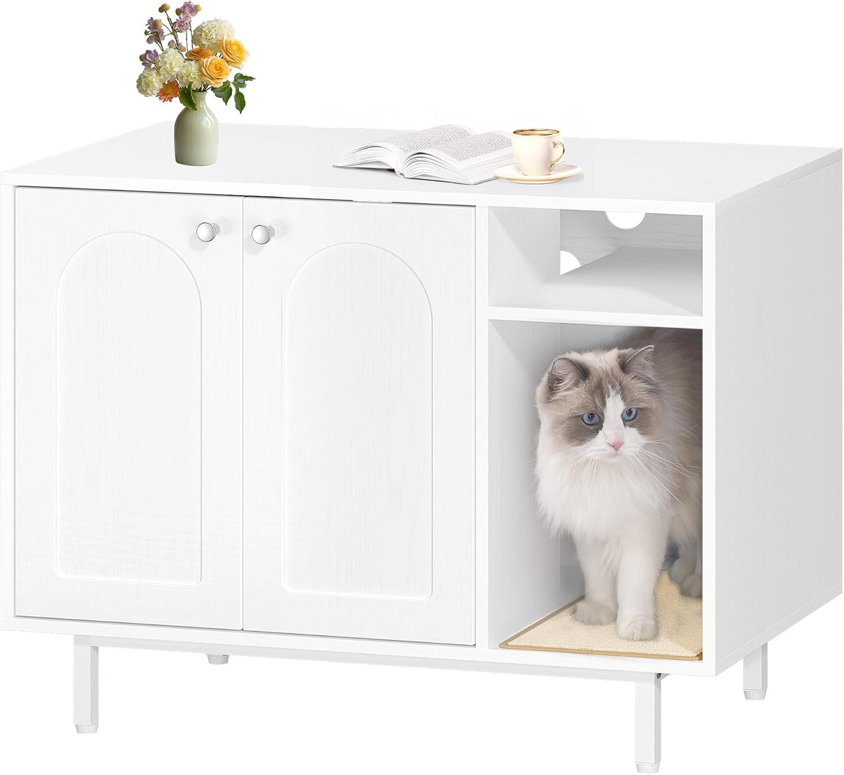 Hzuaneri Cat Litter Box Enclosure - White / 31.4"L x 19.6"W x 24"H