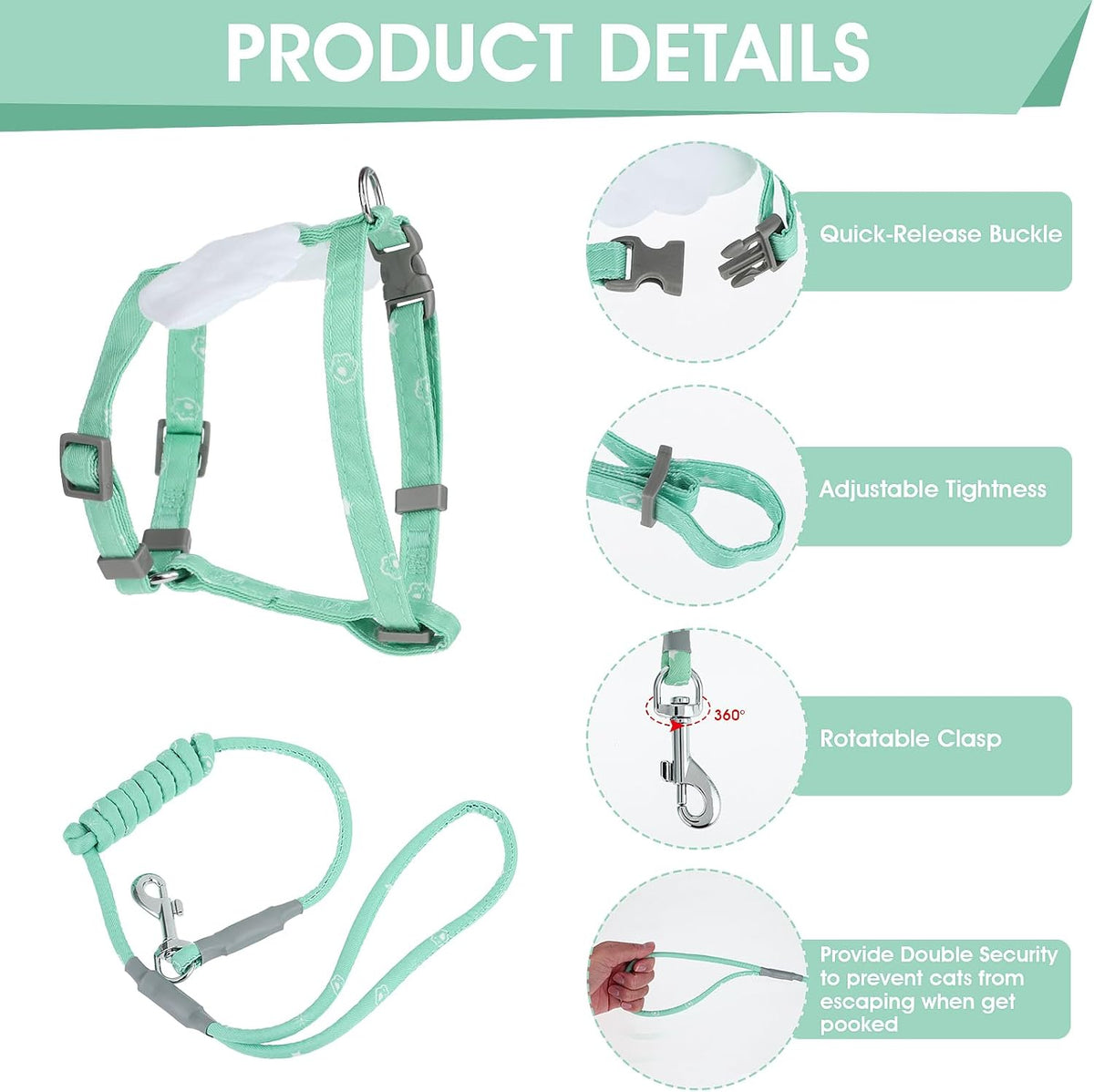TIESOME Cat Harness and Leash Set - Green - image 4