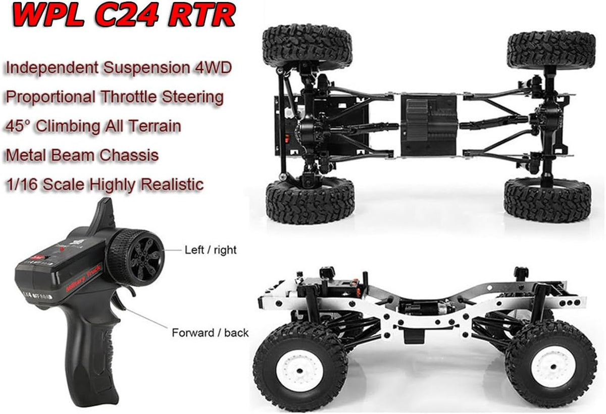 HLSFWDRIVE WPL C24 RC rock crawler truck, 1/16 scale 4x4 with LED lights - view 4