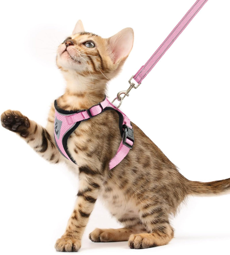 PUPTECK Cat Harness and Leash Set Escape Proof Reflective Cat Walking - XS (NECK 8.5", CHEST 11"-14") / Light Pink