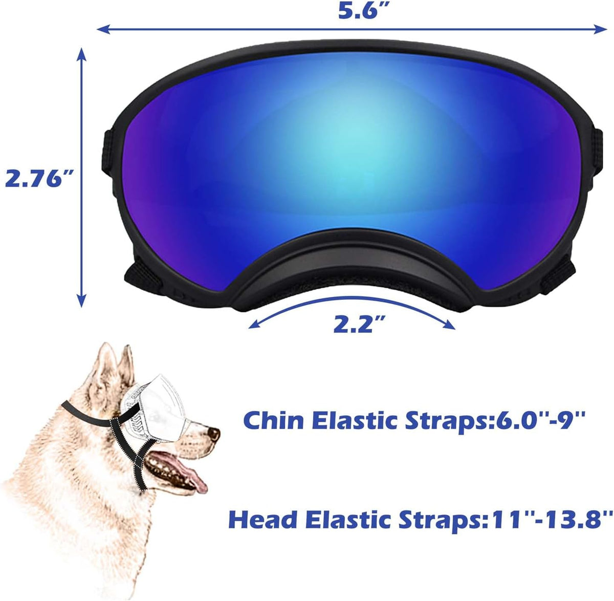 Medium Dog Sunglasses with Adjustable Strap UV Protection - Medium size-Black frame blue lenses - image 3