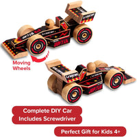 Little Jupiter DIY Wooden Kits w/Stickers, Kids Building Kit - Open Wheel Race Car - image 3