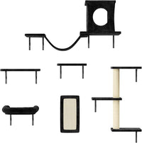 NUNU LAB Cat Wall Shelves, 6 Pcs Luxury Wall-Mounted Cat Climber Set, Indoor Cat Furniture with 1 Condos House, 2 Cat Wall Shelves, 1 Scratching, 1 Bridge Ladder, 1 Scratching Pad, Black