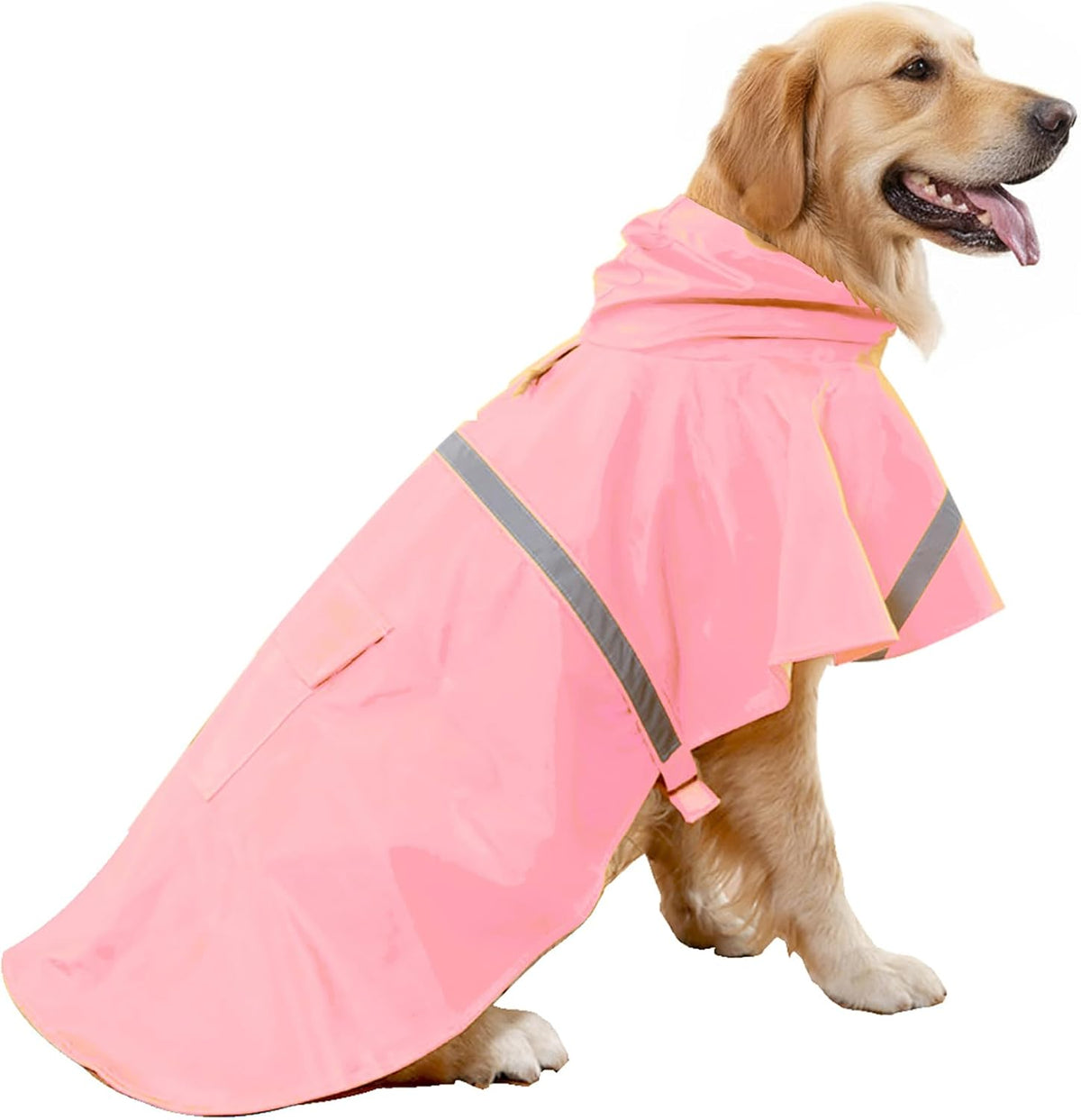 Dog Raincoats with Reflective Strip Hoodie - D4-Pink / 24B (65-80 lbs)