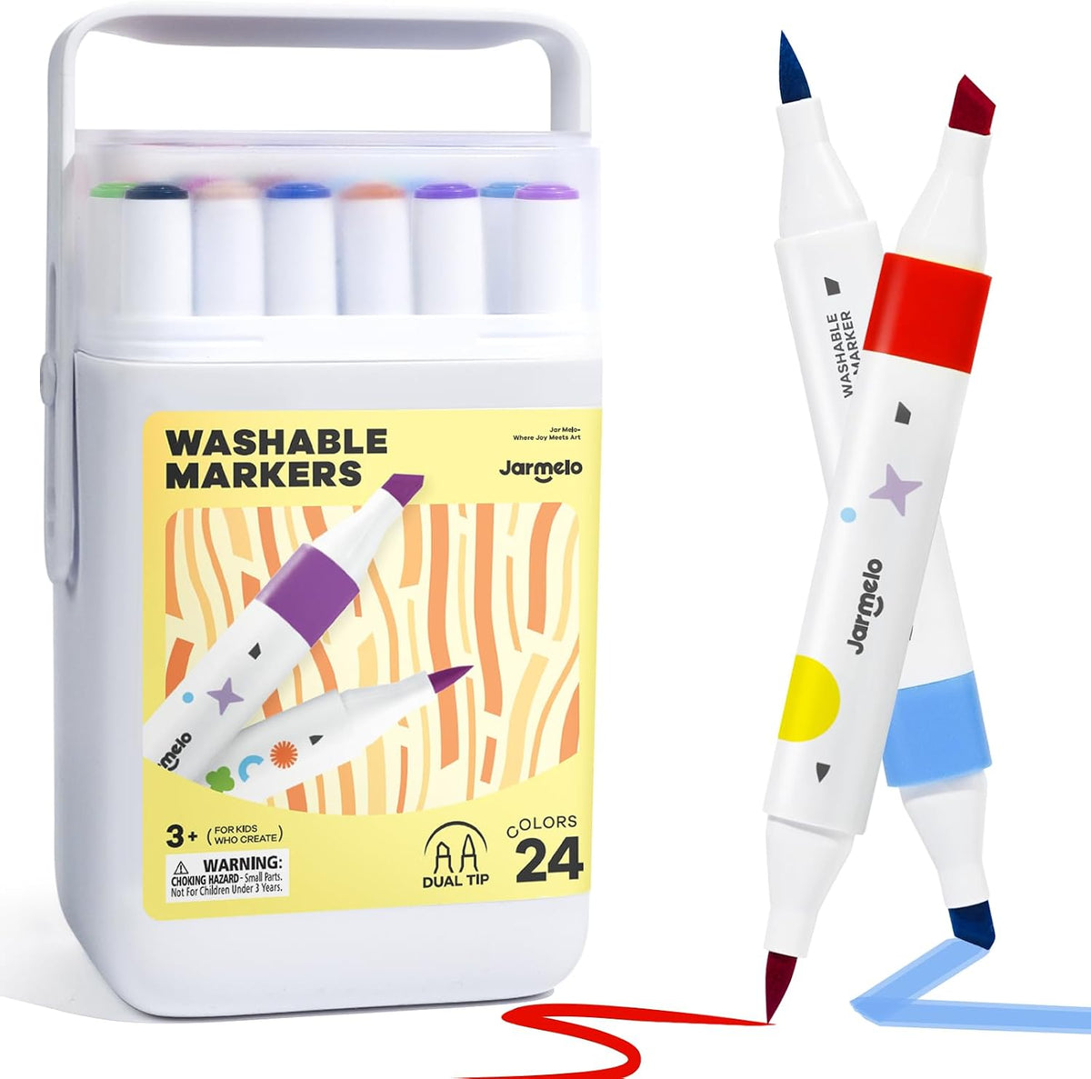 Jar Melo Washable Dual Tip Markers for Kids Ages 4-8 - 24 Colors