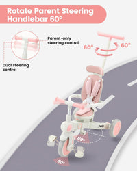 JMMD 7-in-1 Toddler Tricycle for Ages 1-5 - Pink - image 3