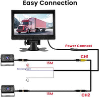 Hikity Dual Backup Camera Monitor Kit, 7'' 1080P RV Reverse Camera System for Trucks, SUV, Bus, Pickup, Plug & Play, Night Vision, Wide Angle, IP69 Waterproof Rear View Camera, (49.2ft Video Cable)
