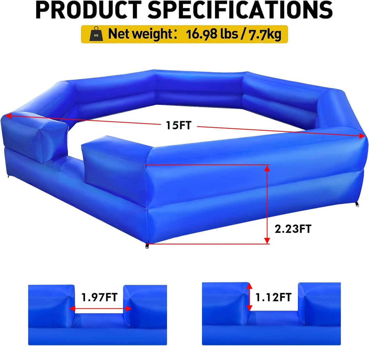 WARSUN 15 ft inflatable gaga ball pit with notched entry and built-in blower - view 31