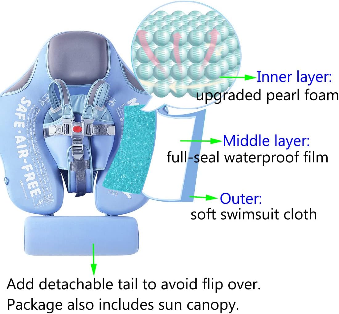 Mambobaby Float with Canopy Size Improved Non Inflatable Infant Baby - Sealion Blue - image 4