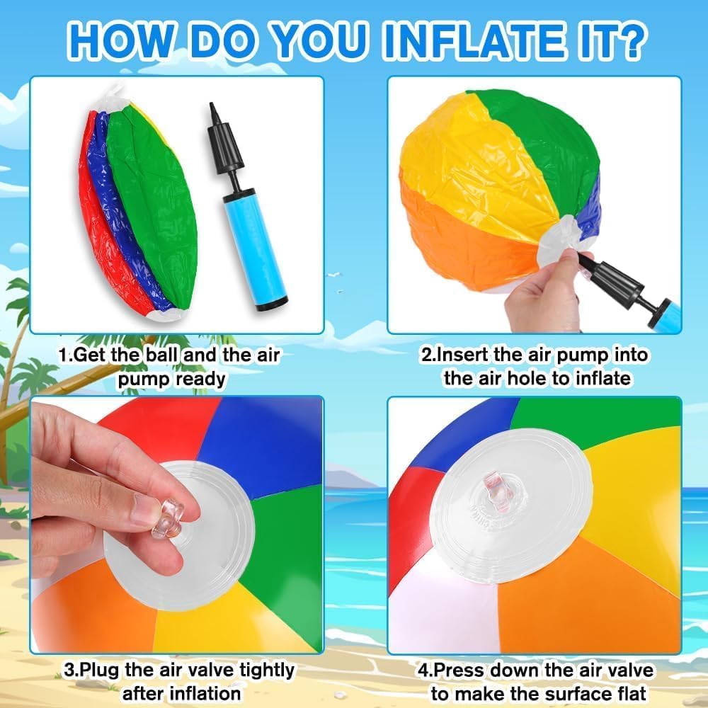 Vellibring 24 Pack 12" Summer Inflatable Beach Balls Bulk for Kids – Fun for Kids & Family - Rainbow - Pack of 12 - image 3