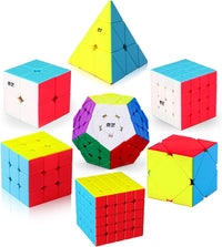 Speed Cube Set, ROXENDA 2x2 3x3 4x4 5x5 Skew Megaminx Pyramid Cube Bundle – Fun for Kids & Family - Stickerless 7pack-speedcube