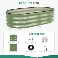Galvanized Raised Garden Bed - 4×2×1ft (2 Packs) Planter Raised Beds for Gardening | Oval Metal Garden Planter Box with Safety Edging and Gloves for Vegetables Fruits and Flower OliveGreen