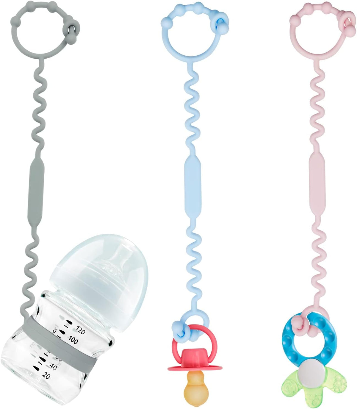 Toy Straps for Baby, Toy Safety Straps for Toy, Sippy Cup Straps - Blue Grey Pink