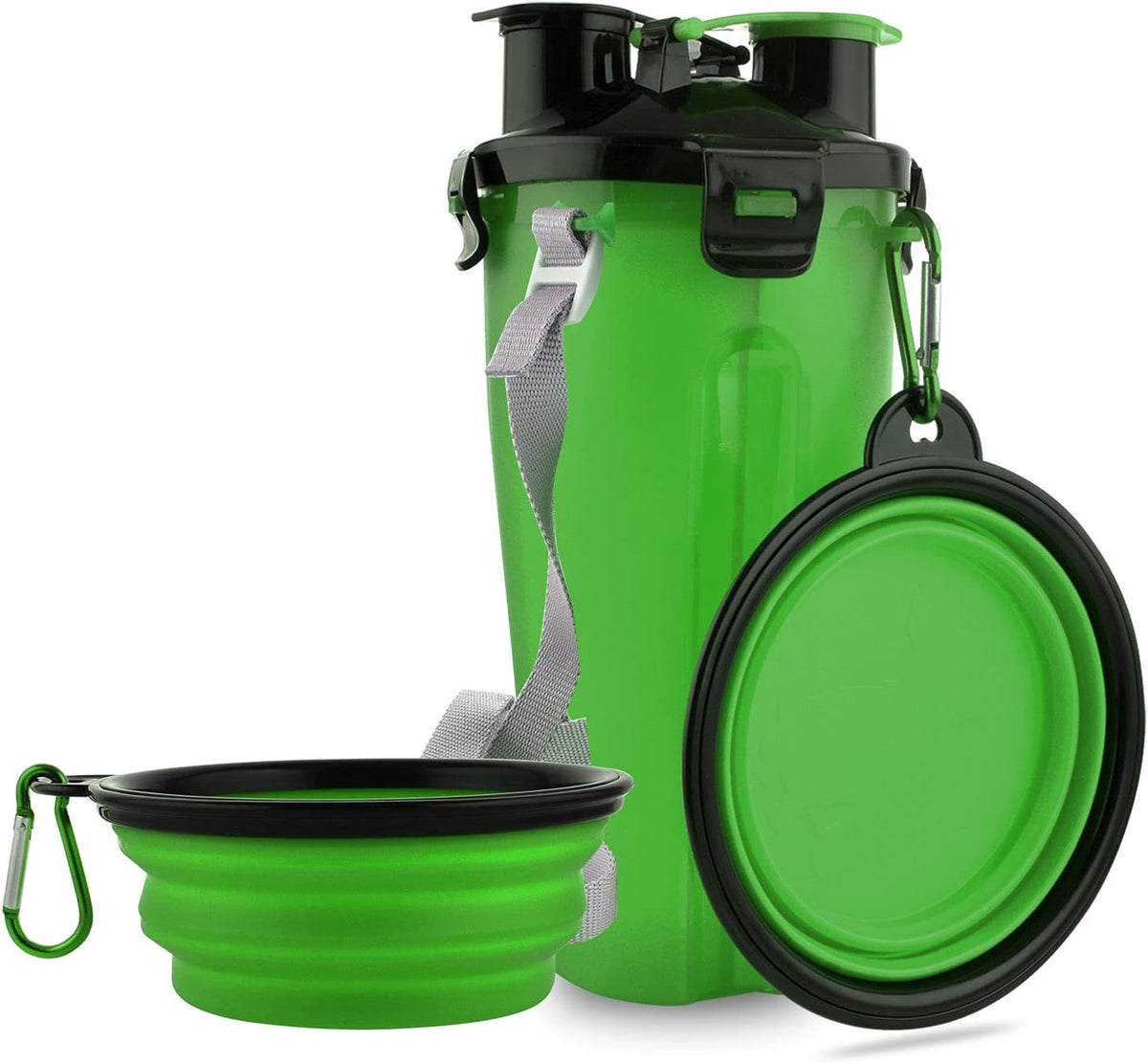 Dog Travel Water Bottle Collapsible Bowls - Green