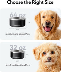 Homerunpet Double Wall Stainless Steel Dog Bowls, Non-Slip Base, Dishwasher Safe, Durable Pet Food & Water Bowl for Dogs & Cats(32oz, Black)