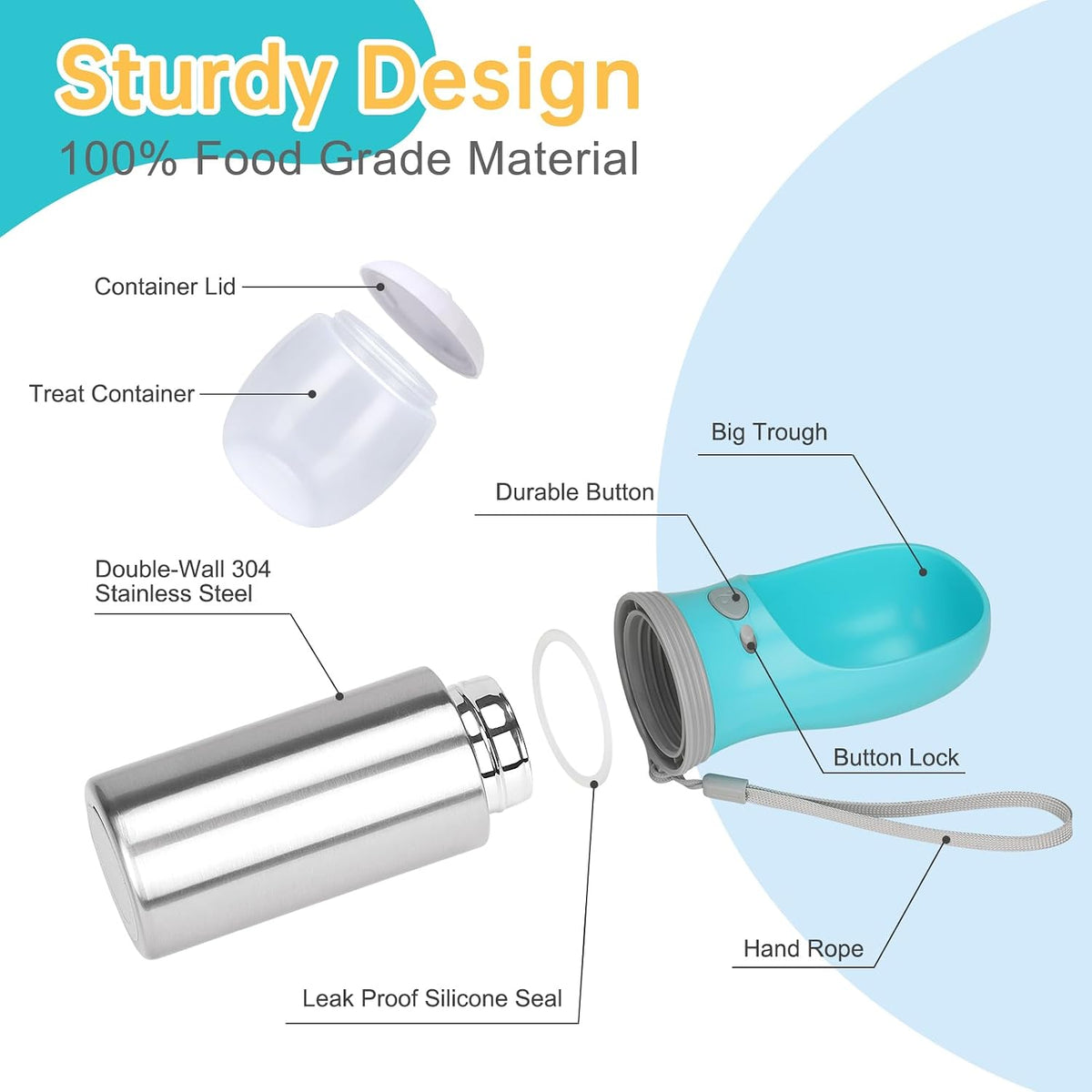 Portable Dog Water Bottle - Food container - Button switch / 14 OZ - Blue - image 2
