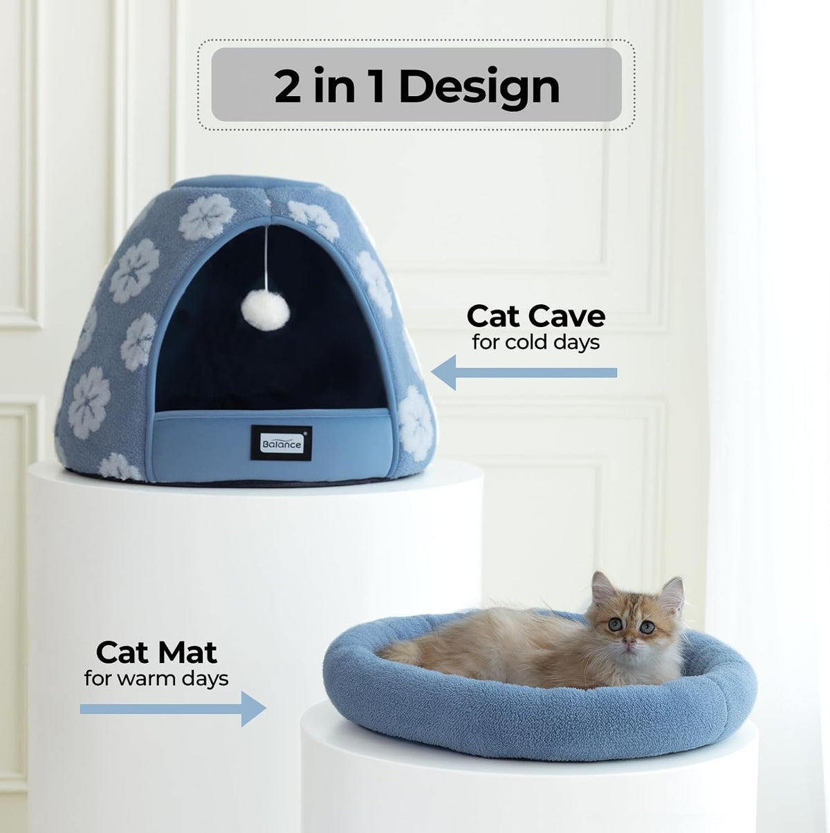 BALANCE Cat Beds for Indoor Cats - 19"L x 19"W x 16"Th / Blue - image 4