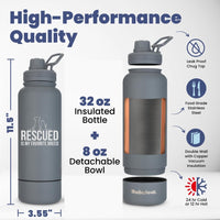 Rubyloo Dog Mom Water Bottle with Detachable Bowl for Dog Lovers – Essentials for Dogs - Rescued Favorite: Smoky Grey - image 4