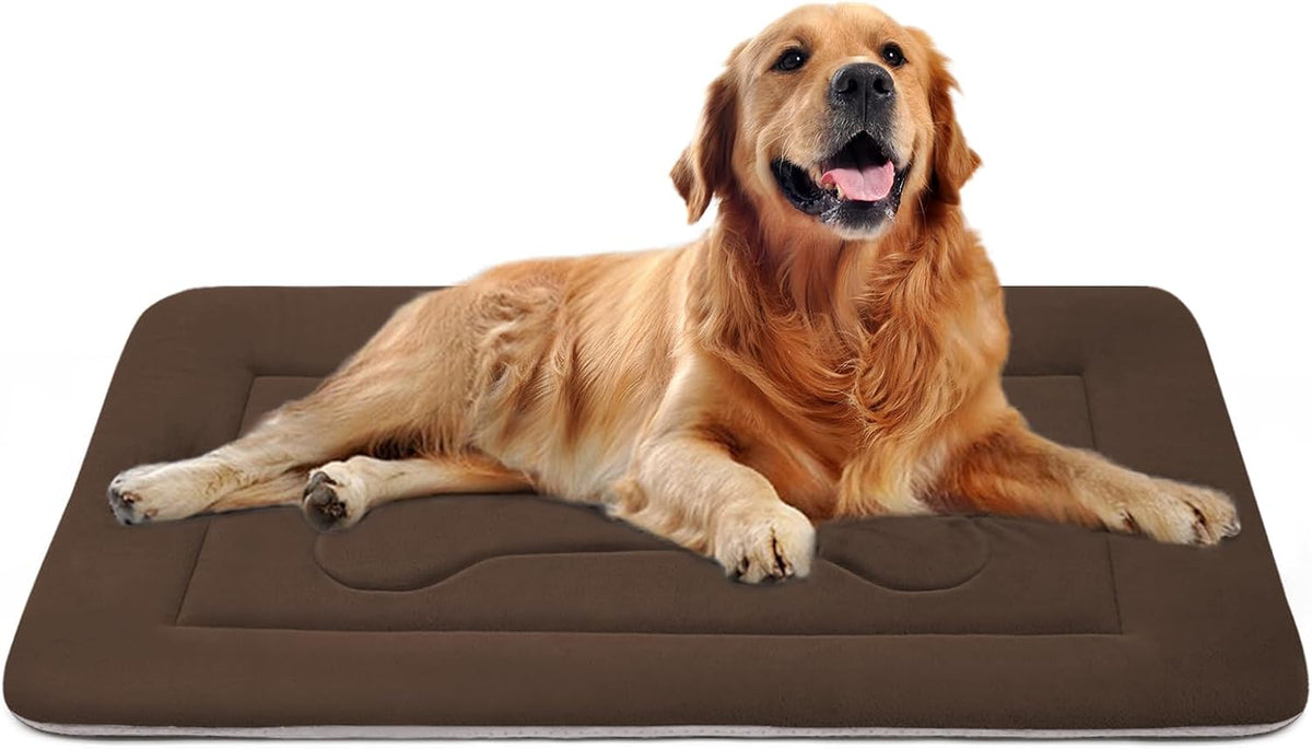 Large Dog Bed Soft Dog Crate Pad Mat 42 in Non-Slip Bottom Washable - 42.0"L x 28.0"W x 1.2"Th / Dark Brown