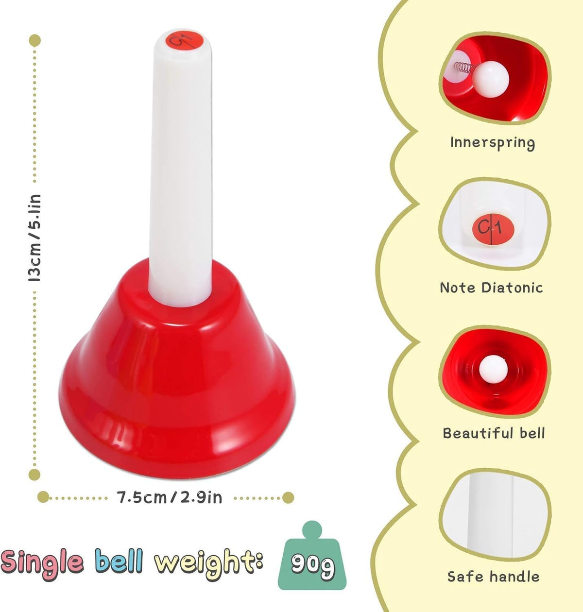 TantivyBo 8 note multicolored hand bells set with 17 song book for kids - view 4