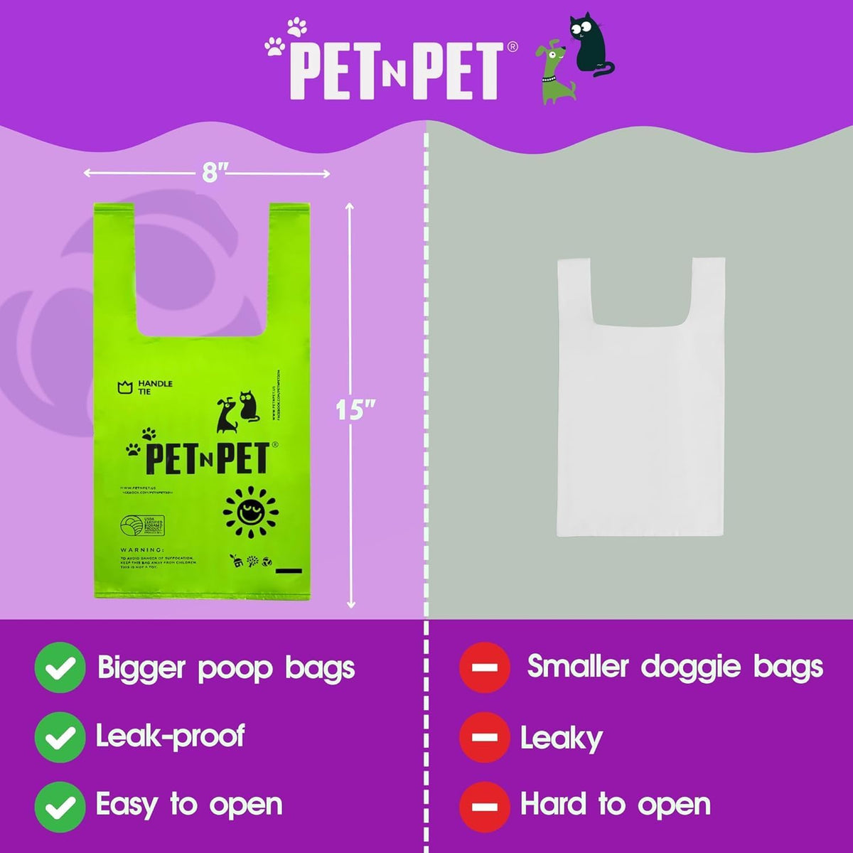 Pet N Pet Poop Bags for Dogs, Unscented, Tie Handles Thick - 200 Count (Pack of 1) / 200 Scented with Handle - image 2