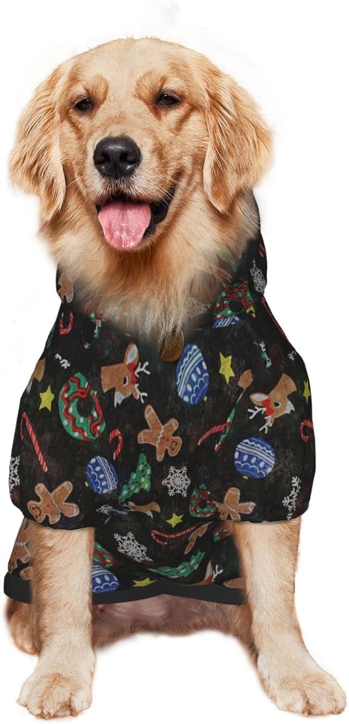Xmas Tree Reindeer Ginger Cookie Hoodie,Christmas Cosplay Dog Clothes with Pocket and Hat Winter Clothes Sweaters Xx-Large