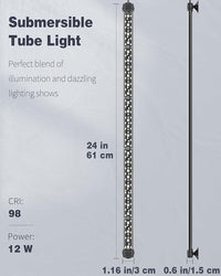 Pawfly 12W Aquarium LED Light 24 Inch 24/7 Fish Tank Light with Full Spectrum White Blue Red Green Lights Multi-Colored LEDs with D/N Mode Single Color Effects Timer and Adjustable Brightness