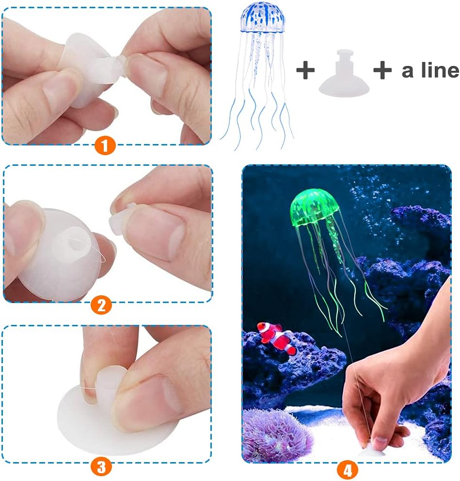 4 Pack Glow Aquarium Decorations Coral Reef Glowing Mushroom Anemone - 6 Colors Jellyfish - image 4
