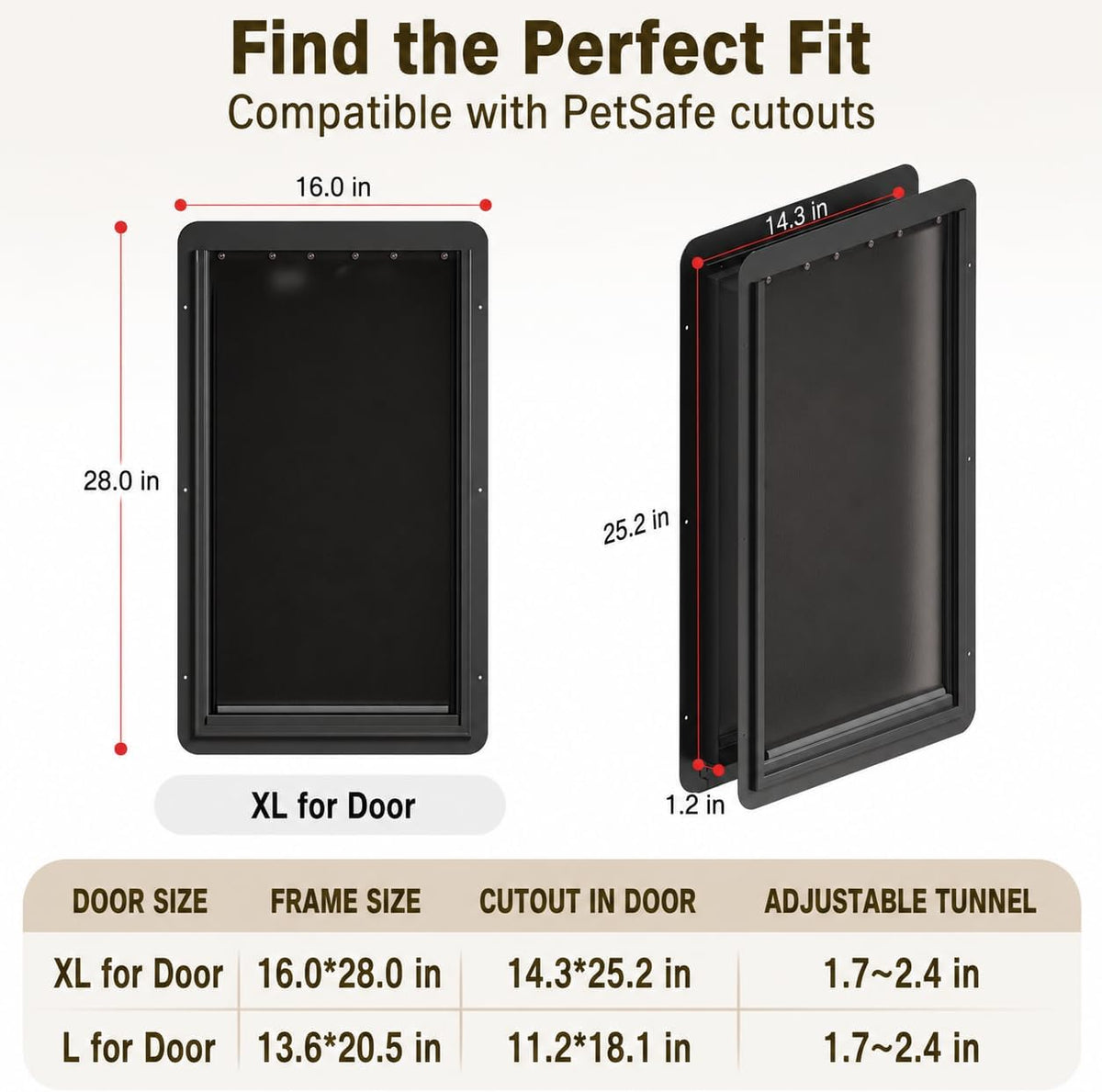 URSPET Medium Dog Door for Wall, 3-Flap Insulated, Steel Frame - Black / X-Large / For Door - image 2