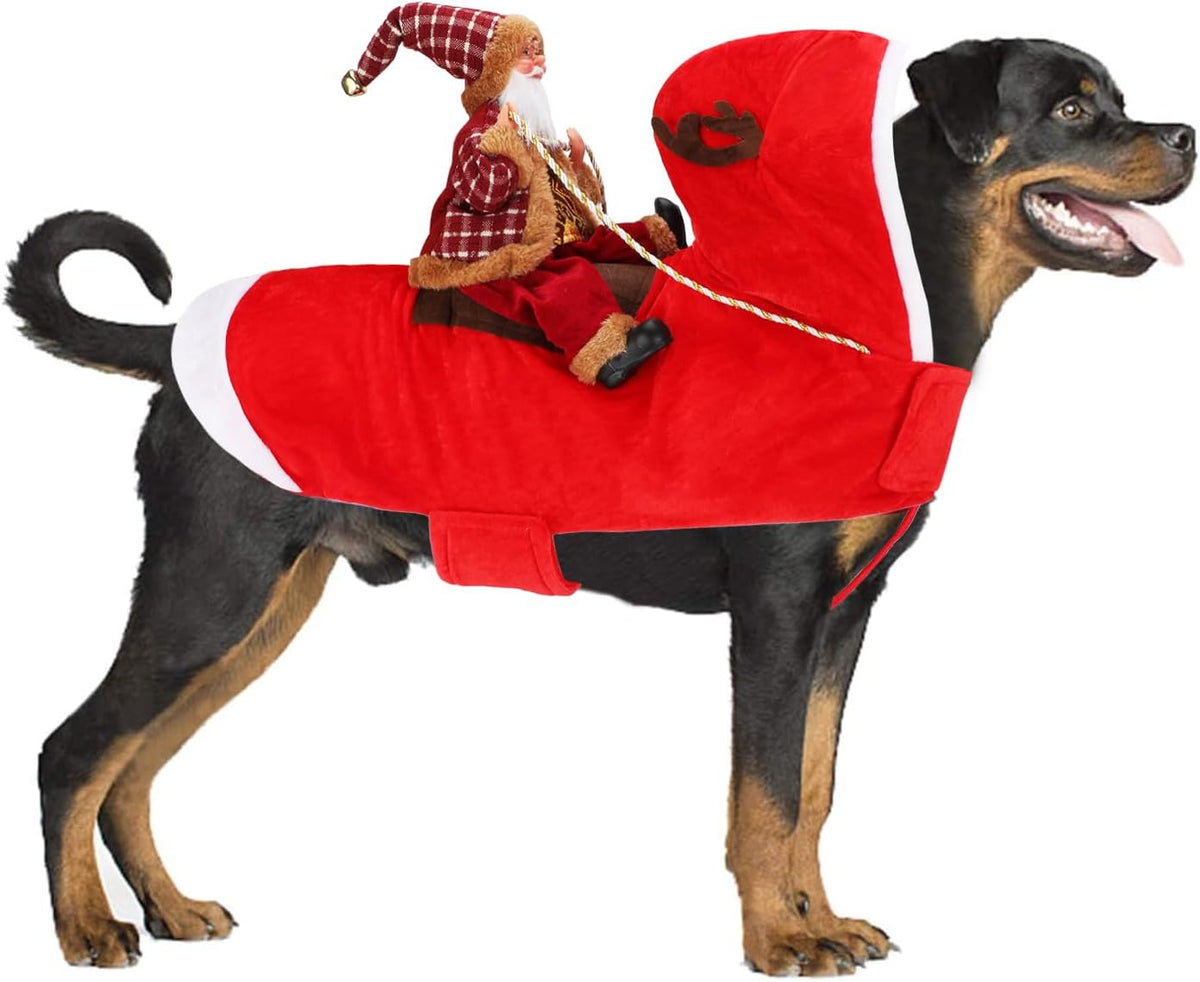 Santa Dog Costume, Dog Christmas Outfit, Riding Pet Costume - RedBrown Santa Claus / XL(Neck:17.3-20.5" Chest:22.8-29.5")