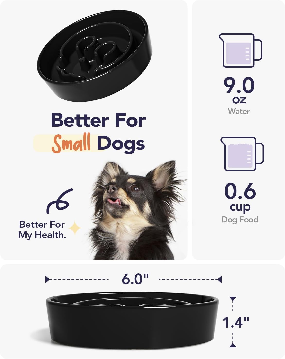 LE TAUCI Ceramic Slow Feeder Dog Bowls Small Breed - Skull Black / S-0.6 Cups - image 4