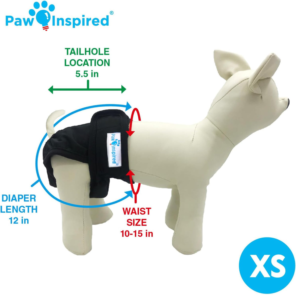 Paw Inspired Washable Dog Diapers, Assorted and White Lining - Black (Black Lining) / X-Small (3 ct.) - image 2