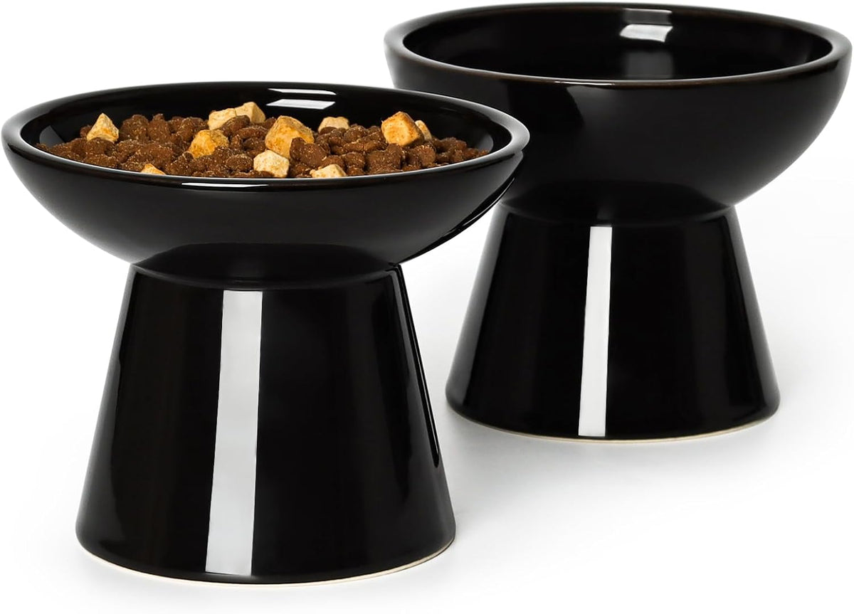 YauYik Raised Cat Food Water Bowl Set - BLACK