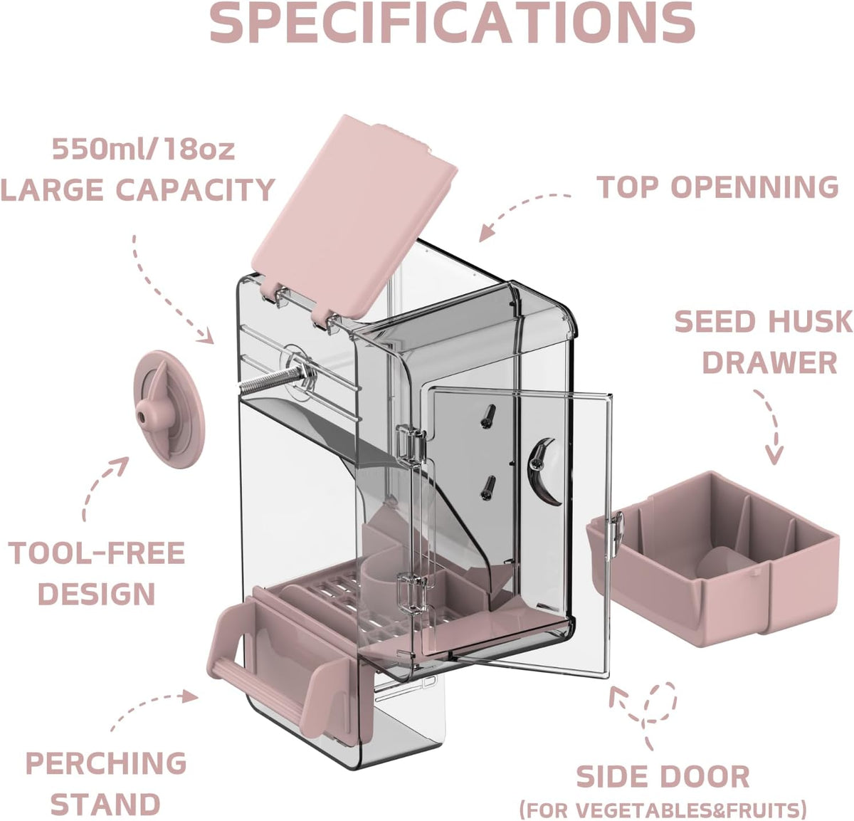 Automatic Bird Feeder, Bird Cage Feeder with Perch Multi-Functional Holder for Fruits Vegetables - Pink - image 2