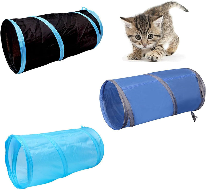 iCAGY Cat Tunnel for Indoor Small Cats Kittens Rabbits - 20 Inch (Pack of 3) / Black, Royal Blue, Sky Blue