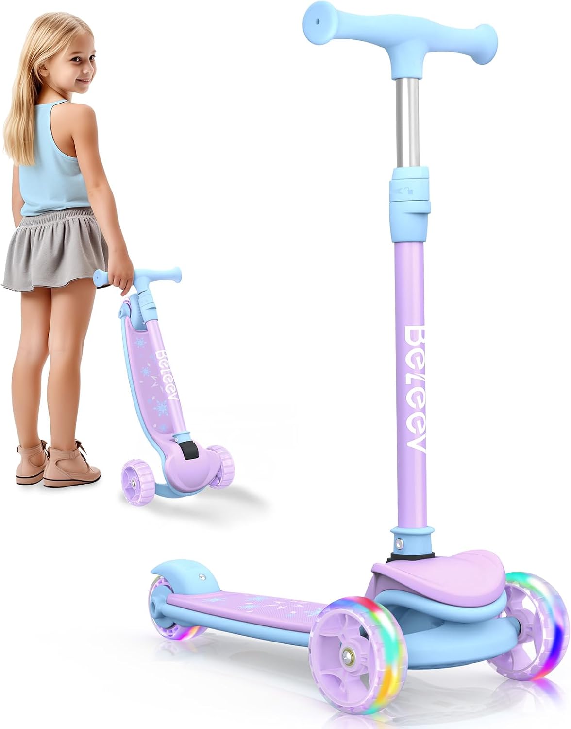 BELEEV A8 Scooter for Kids Ages 3-12 - Purple