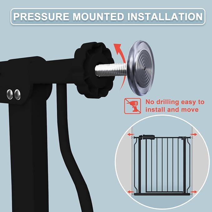 Extra Wide Baby Gate 57.5-62 Inch Black Walk THR Dog Gates Doorways House No Drill Pressure Mounted Auto Close Long Child Safety Gate for Kids and Pet