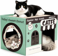 ARGOPET Cat Cardboard House with 2 PCS Scratching Pads – Essentials for Cats - New-Green