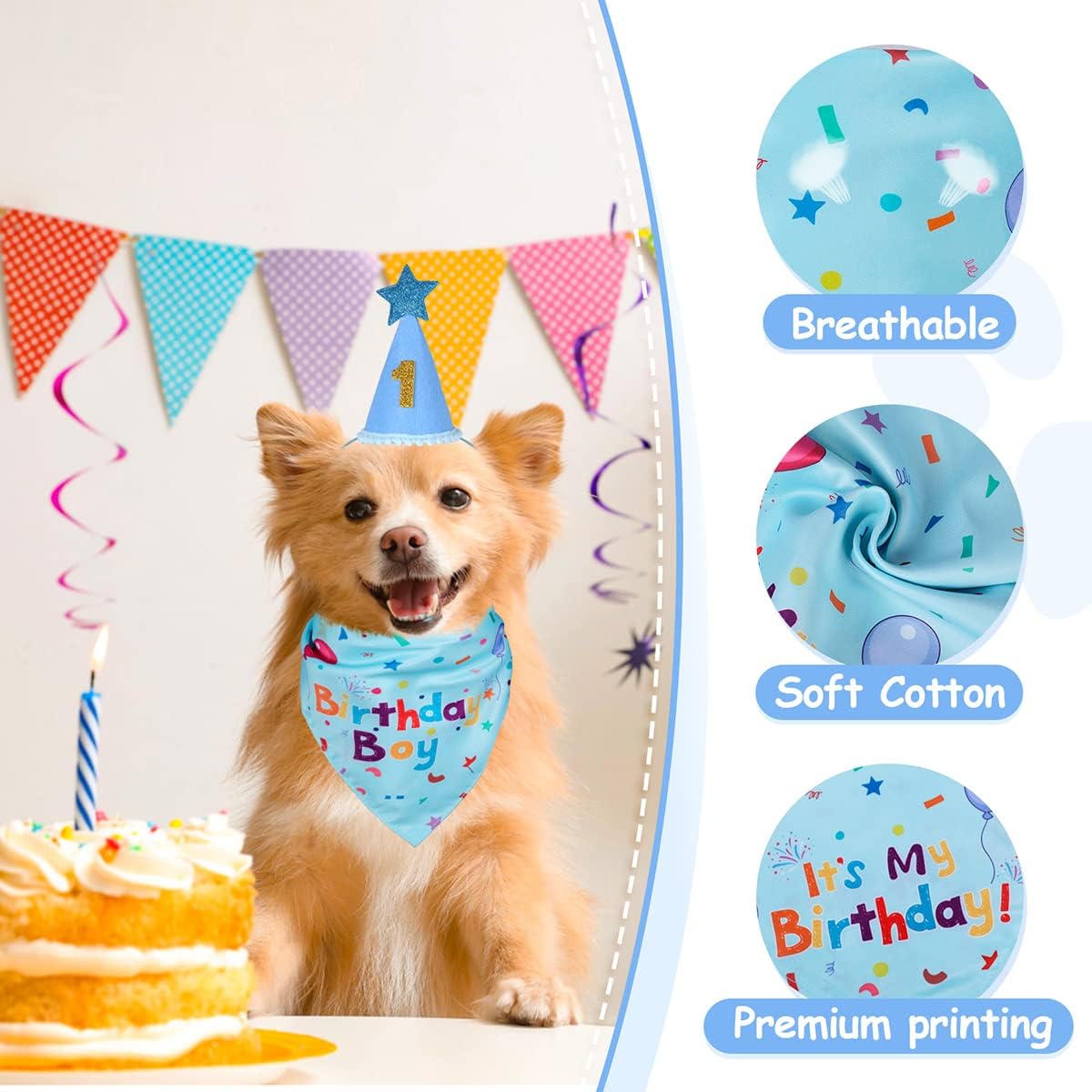 Dog Birthday Party Supplies – Premium Bandana & Hat Set for Dogs - BIG FRENCHIES